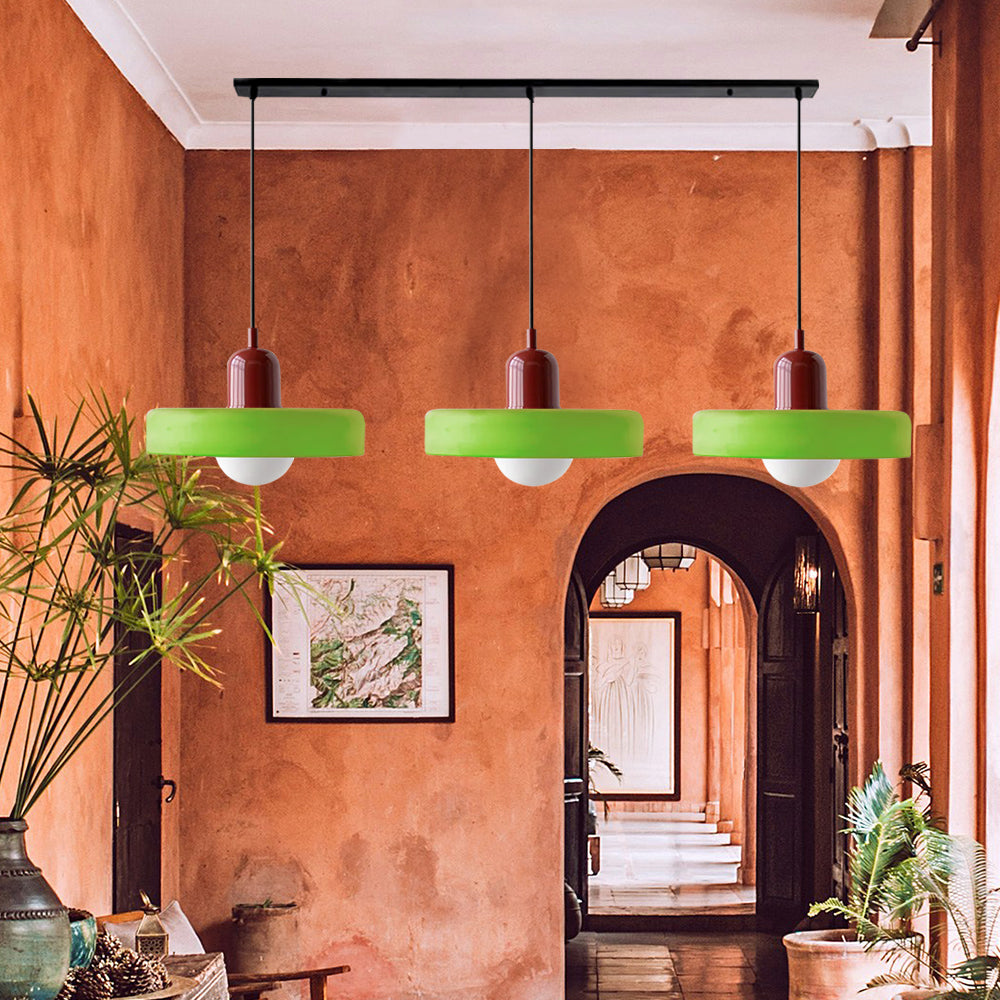 Vintage Flair 3-head pendant light made of colored glass