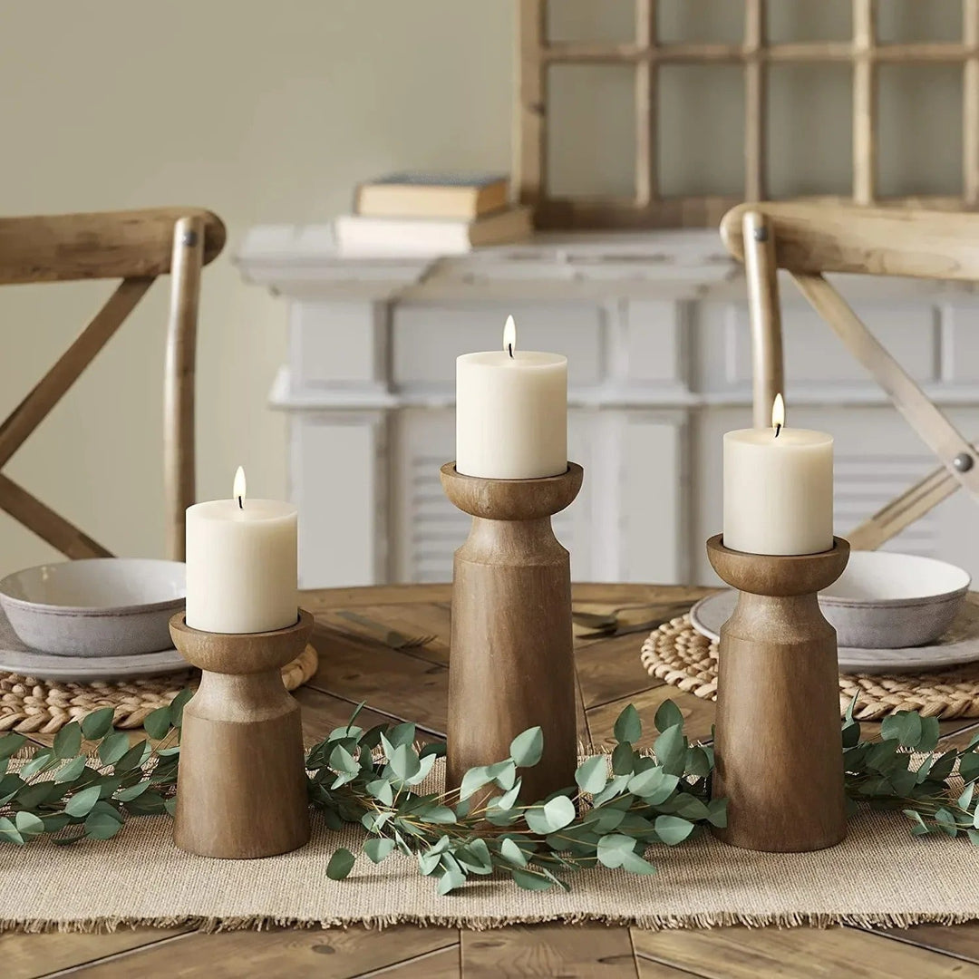 Frida™ | Rustic Wooden Candle Holder Set