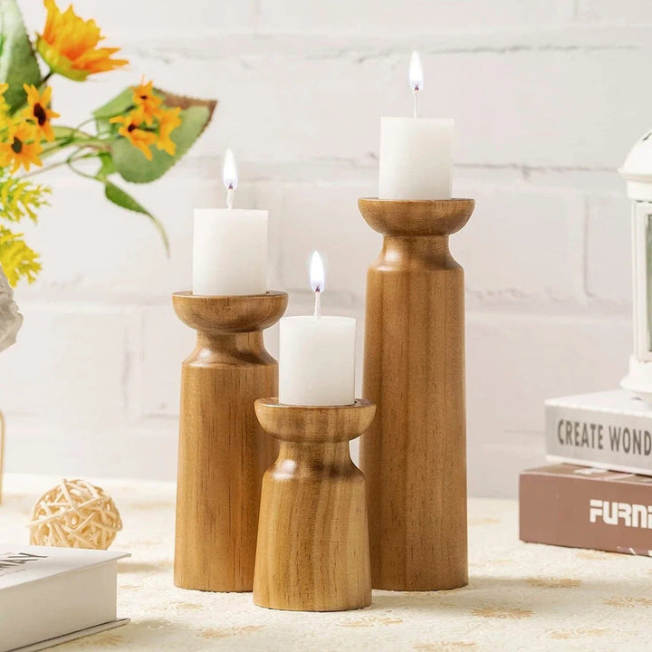Frida™ | Rustic Wooden Candle Holder Set