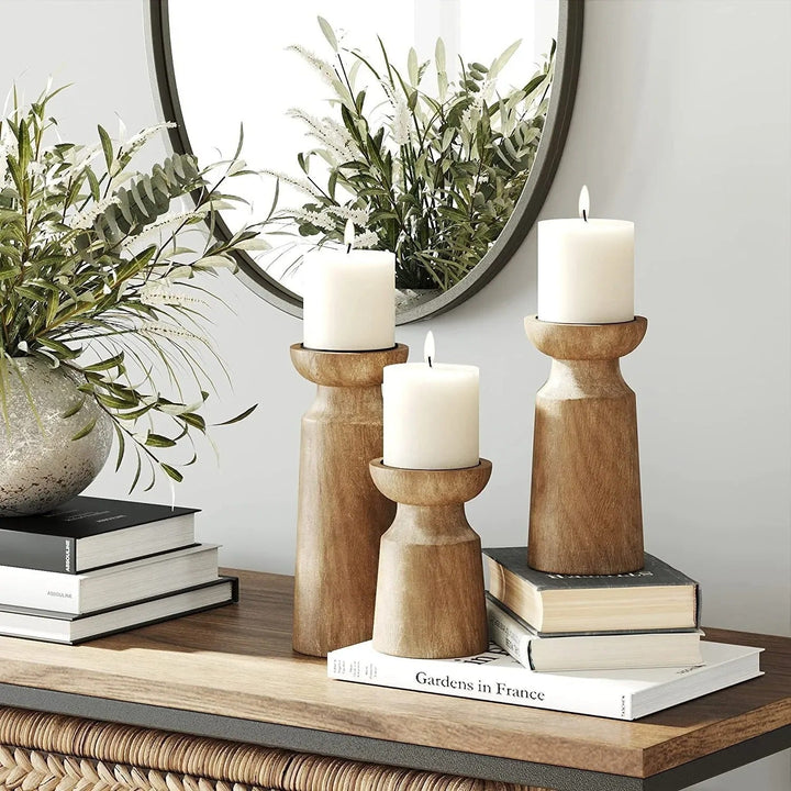 Frida™ | Rustic Wooden Candle Holder Set