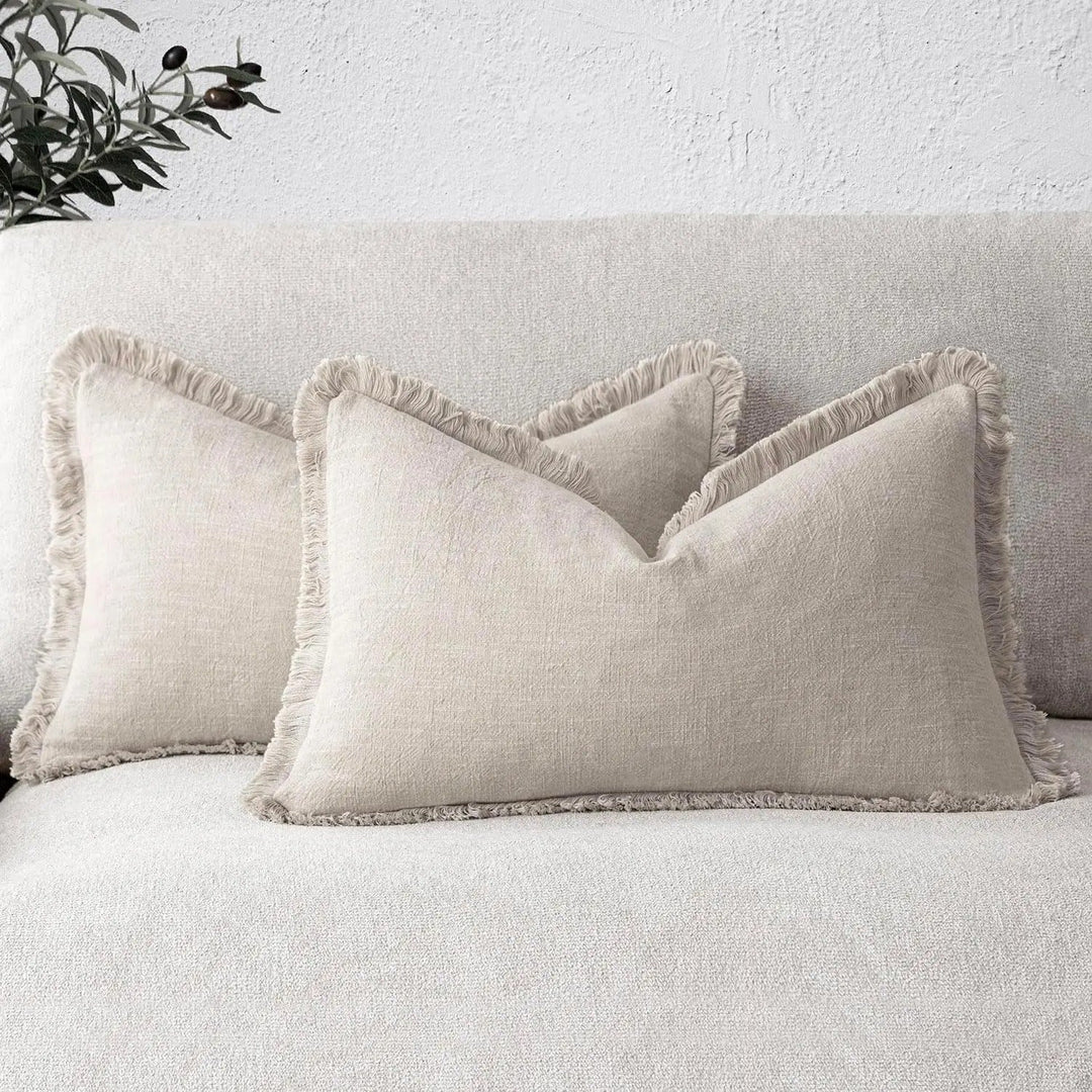 Rina™ | Linen pillowcases with fringes for lumbar support