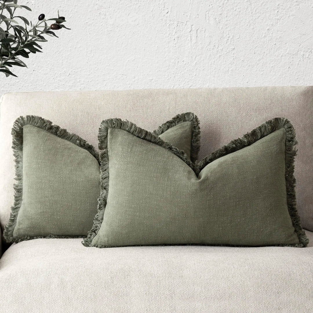 Rina™ | Linen pillowcases with fringes for lumbar support