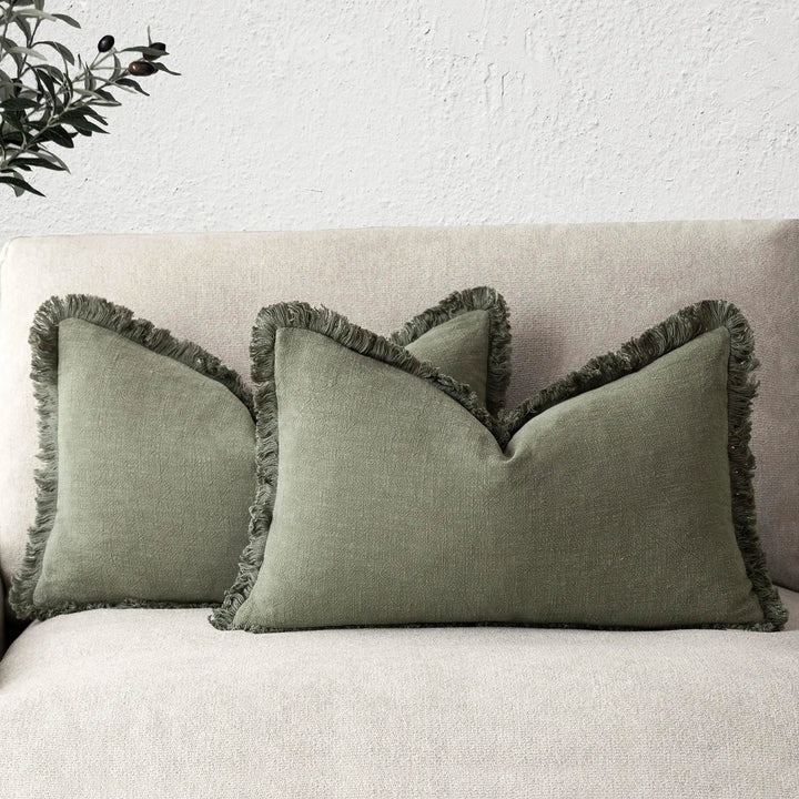 Rina™ | Linen pillowcases with fringes for lumbar support